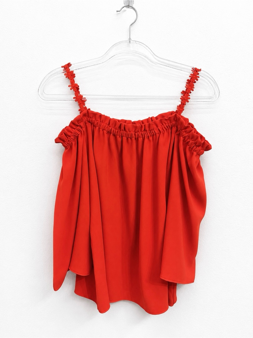 Trina Turk Orange Blouse with Flower Straps